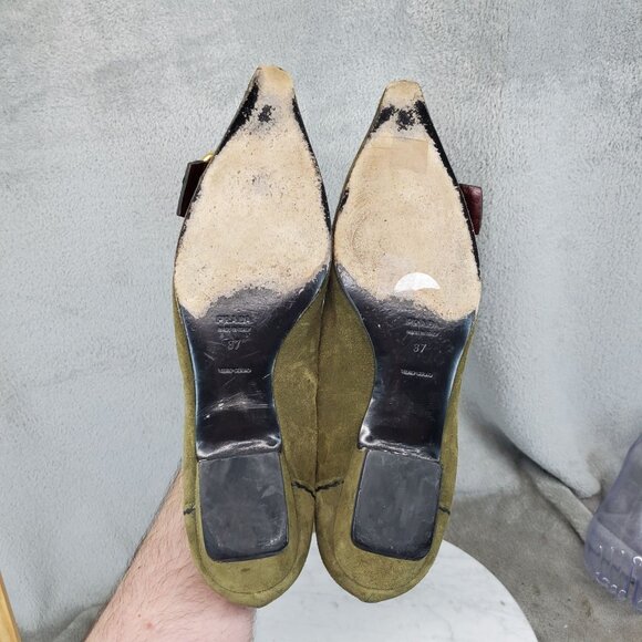 Prada Shoes Womens EU 37 US 7 Olive Green Suede Kitten Heel *Read* - Picture 2 of 10